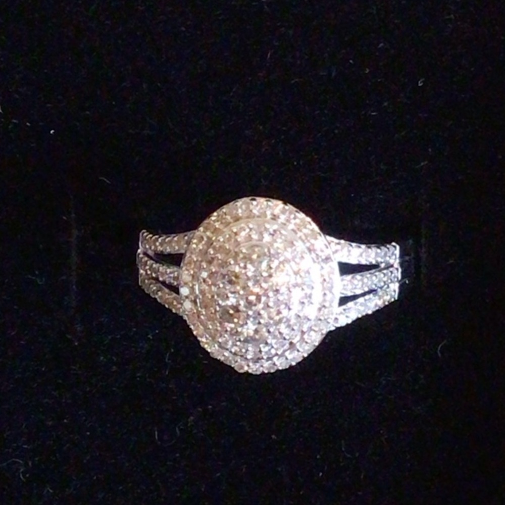 Sterling Silver .50ctw White Diamond Halo Cluster Ring